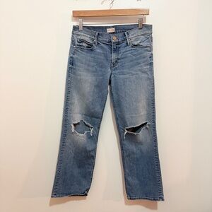 Mother Pretender Crop & Roll Jeans Size 27 Distressed Low Rise Stretch